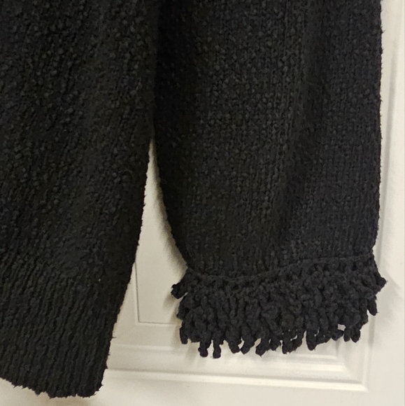 Cold water creek women cotton knit fringe  button front black cardigan size L - Picture 8 of 12